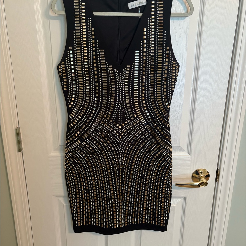 Parker Black and Silver Embellished Bodycon Mini Dress